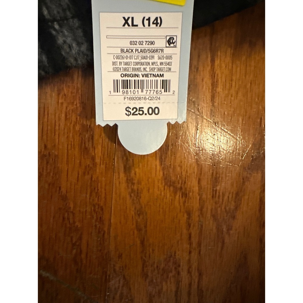 Cat & Jack Kids Black Plaid Button Front Shacket Shirt Jacket XL 14 NWT - Picture 3 of 6